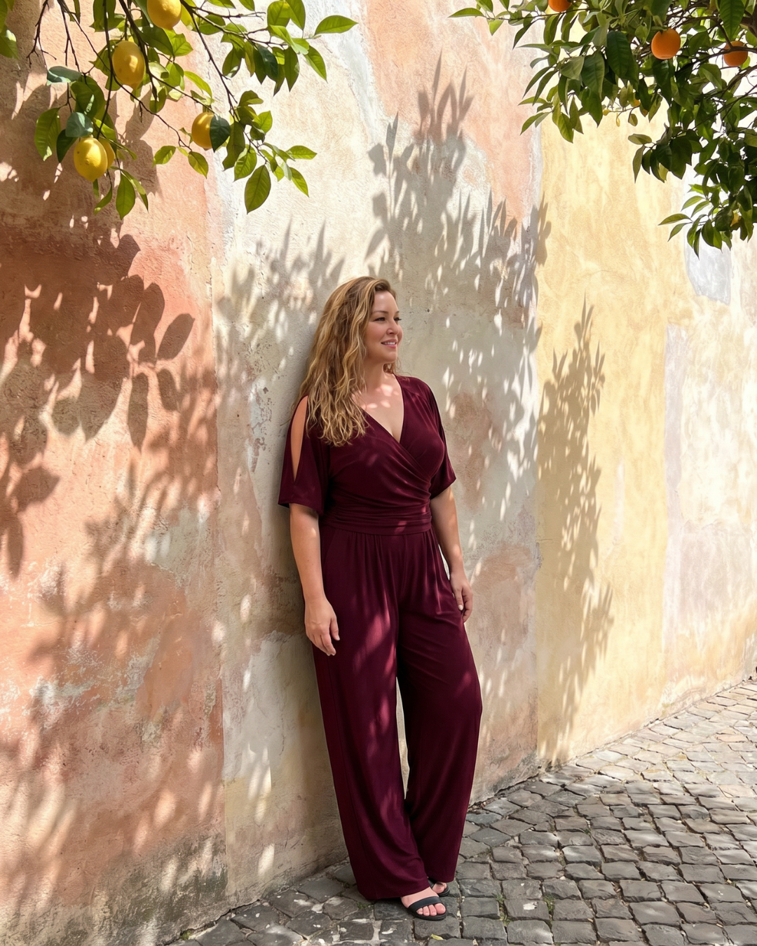 Tilda – Avslappnad overall med cold shoulder och omlottmidja
