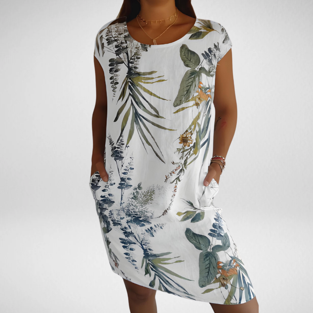 Freya™ - Sommarklänning för Kvinnor med Rund Halsringning och Fickor