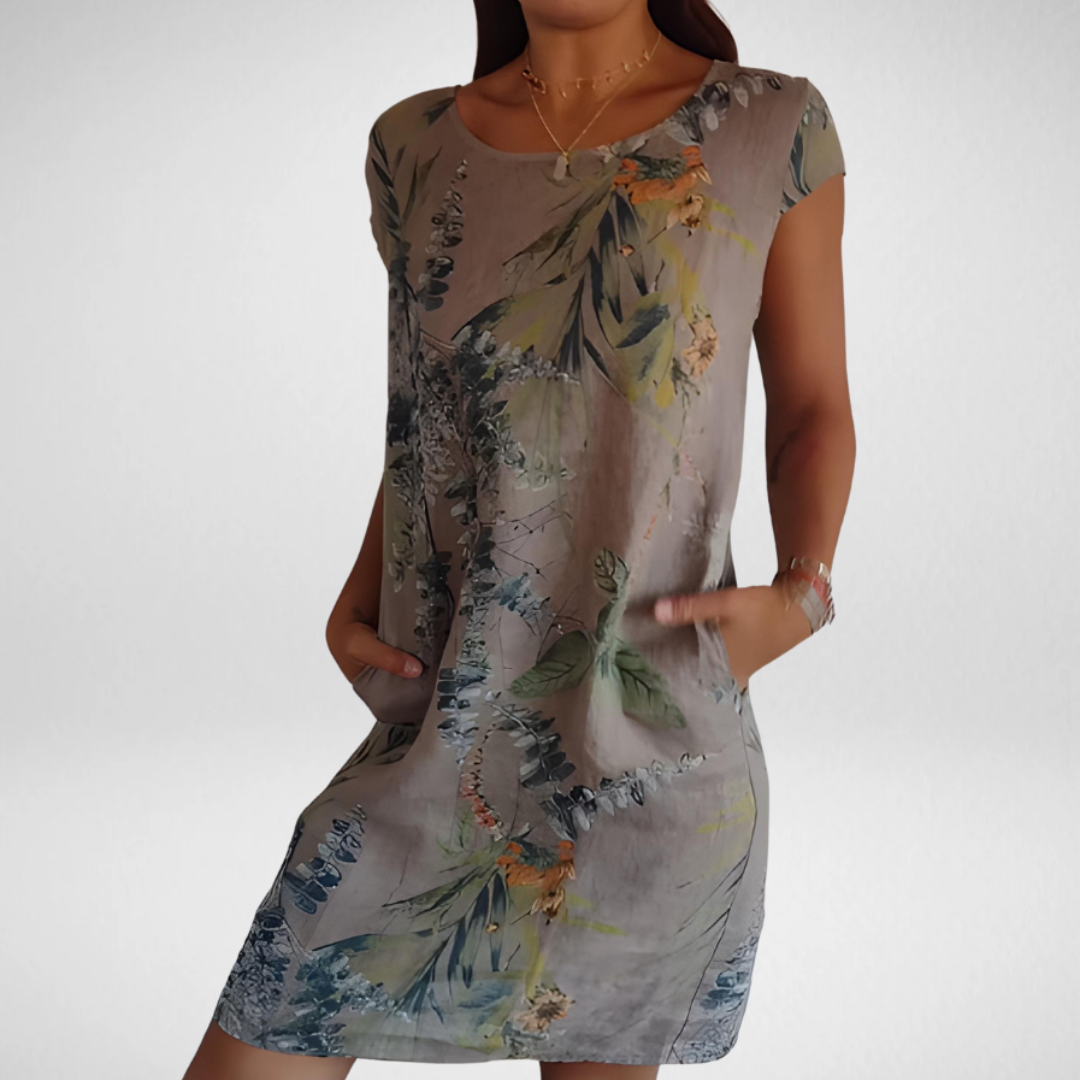 Freya™ - Sommarklänning för Kvinnor med Rund Halsringning och Fickor