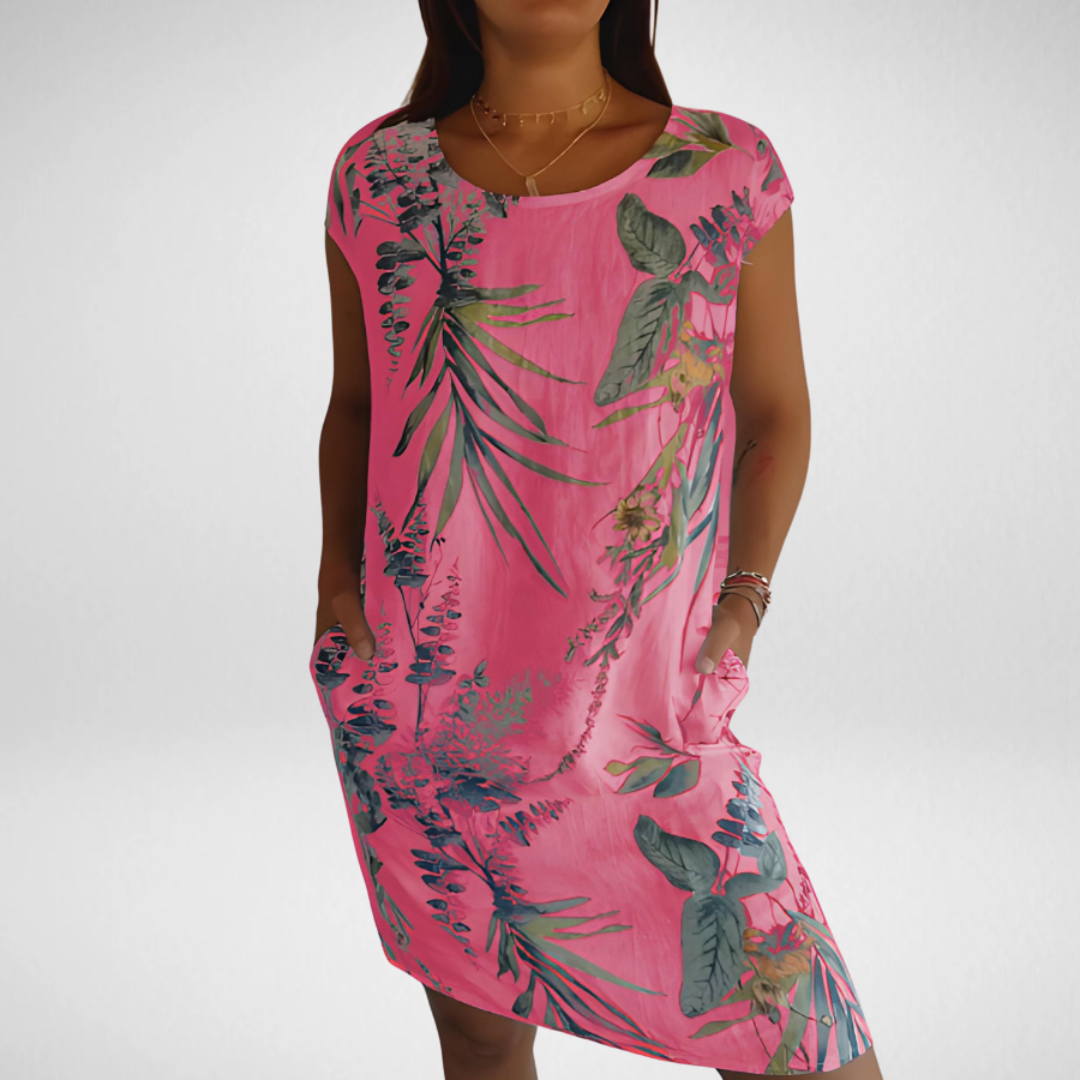 Freya™ - Sommarklänning för Kvinnor med Rund Halsringning och Fickor