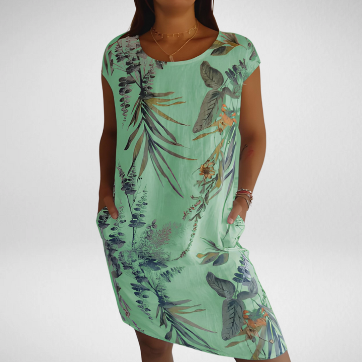 Freya™ - Sommarklänning för Kvinnor med Rund Halsringning och Fickor