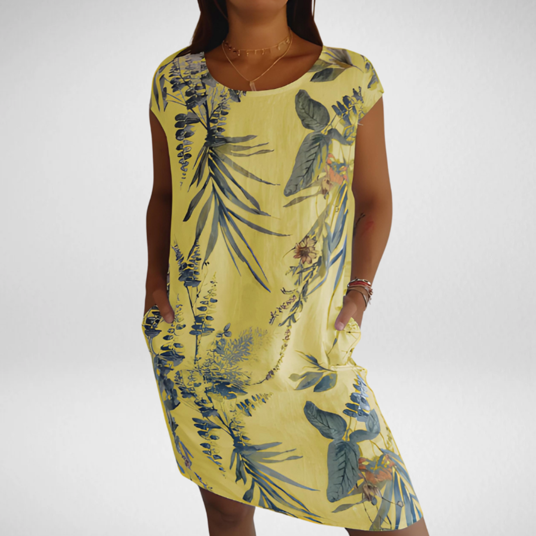 Freya™ - Sommarklänning för Kvinnor med Rund Halsringning och Fickor