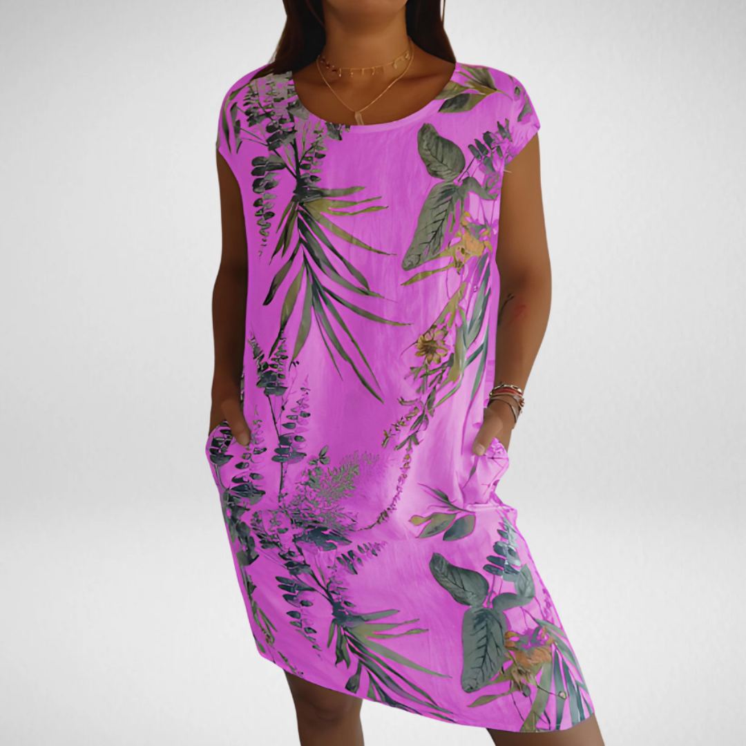 Freya™ - Sommarklänning för Kvinnor med Rund Halsringning och Fickor