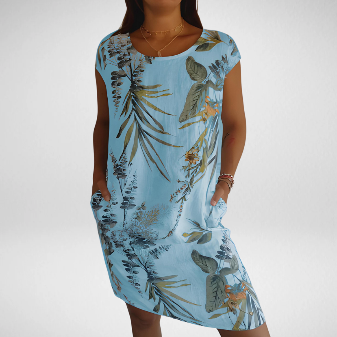 Freya™ - Sommarklänning för Kvinnor med Rund Halsringning och Fickor