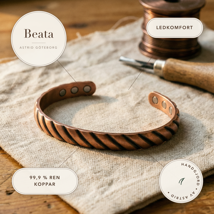 Beata – Magnetarmband i präglad koppar