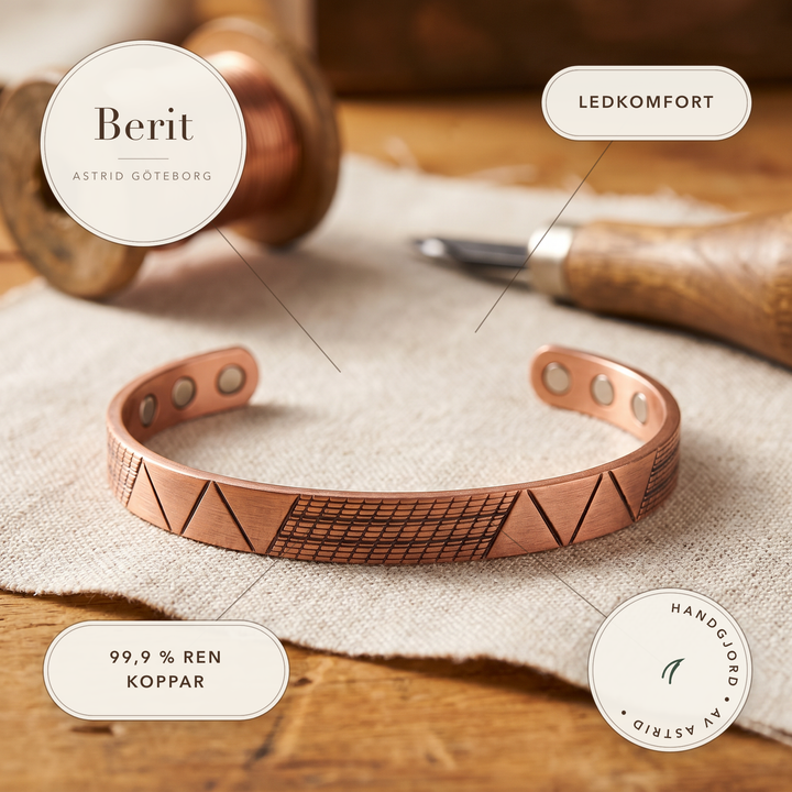Berit – Handgraverat koppararmband med magneter