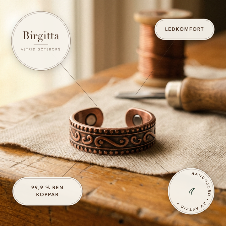 Birgitta – Handgraverat koppararmband med magneter