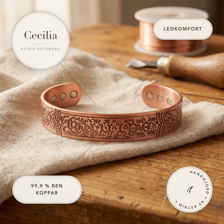 Cecilia – Handgraverat armband i rent koppar