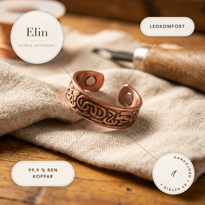 Elin – Handgraverat koppararmband med magneter