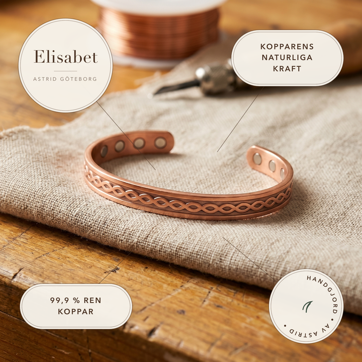 Elisabet – Koppararmband med flätmönster och magneter