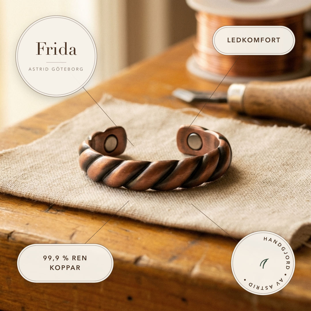 Frida – Handformat armband i rent koppar