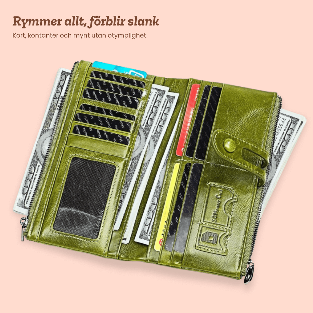 Gun – Rymlig plånbok i äkta läder