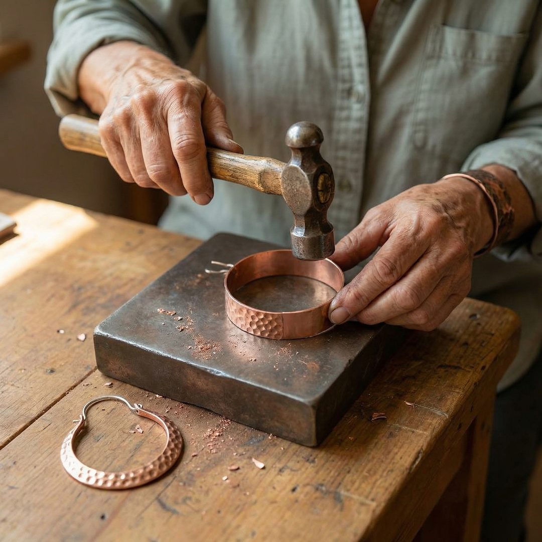 Harriet – Handhamrade hoops i metallring