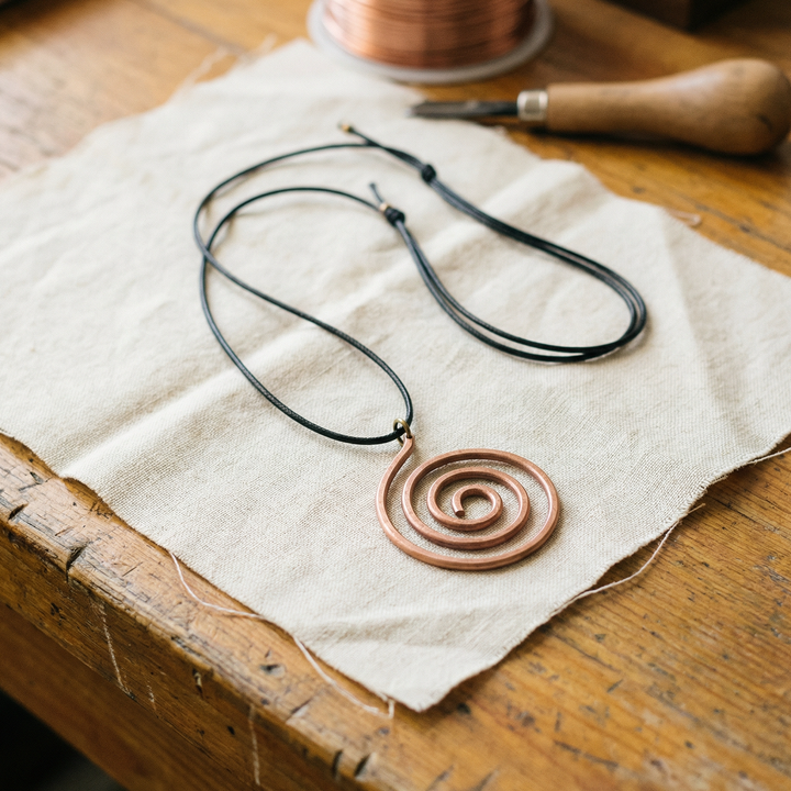 Ingrid – Halsband med spiralpendel i koppar
