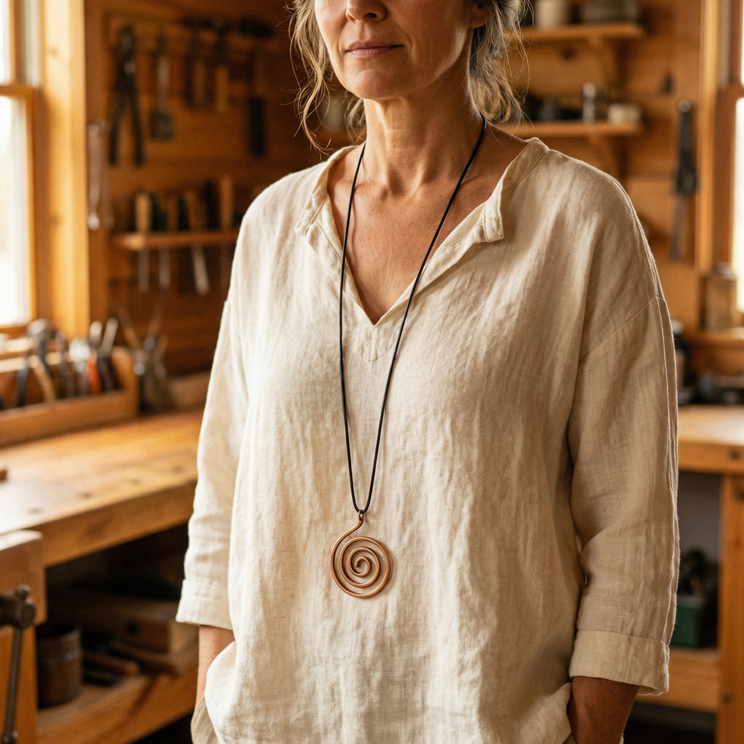 Ingrid – Halsband med spiralpendel i koppar