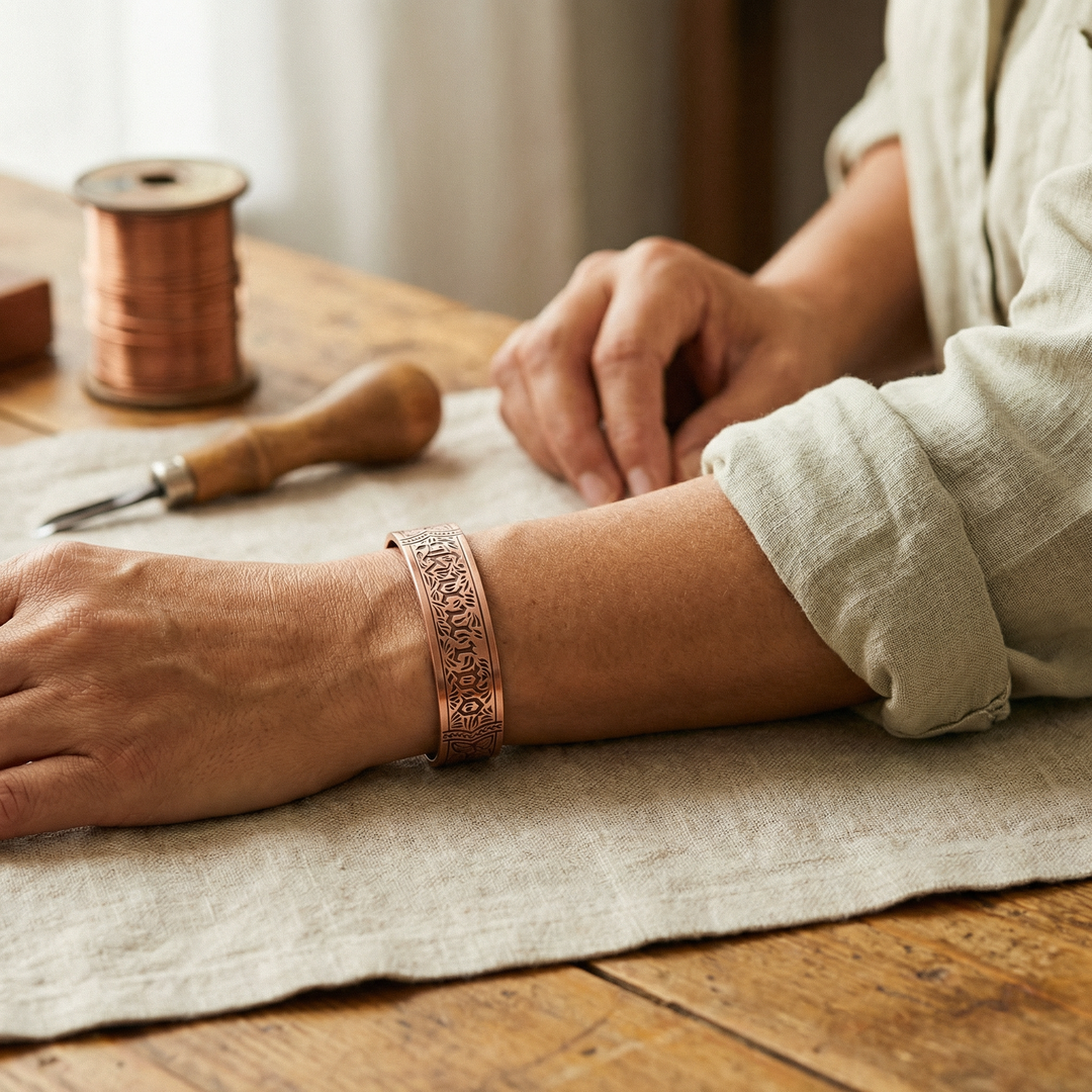 Cecilia – Handgraverat armband i rent koppar