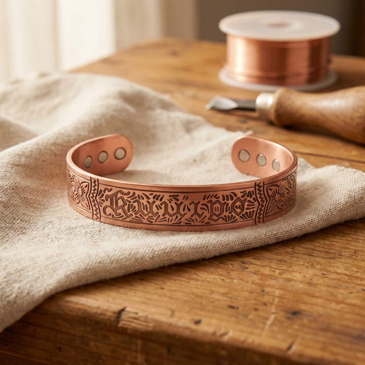Cecilia – Handgraverat armband i rent koppar