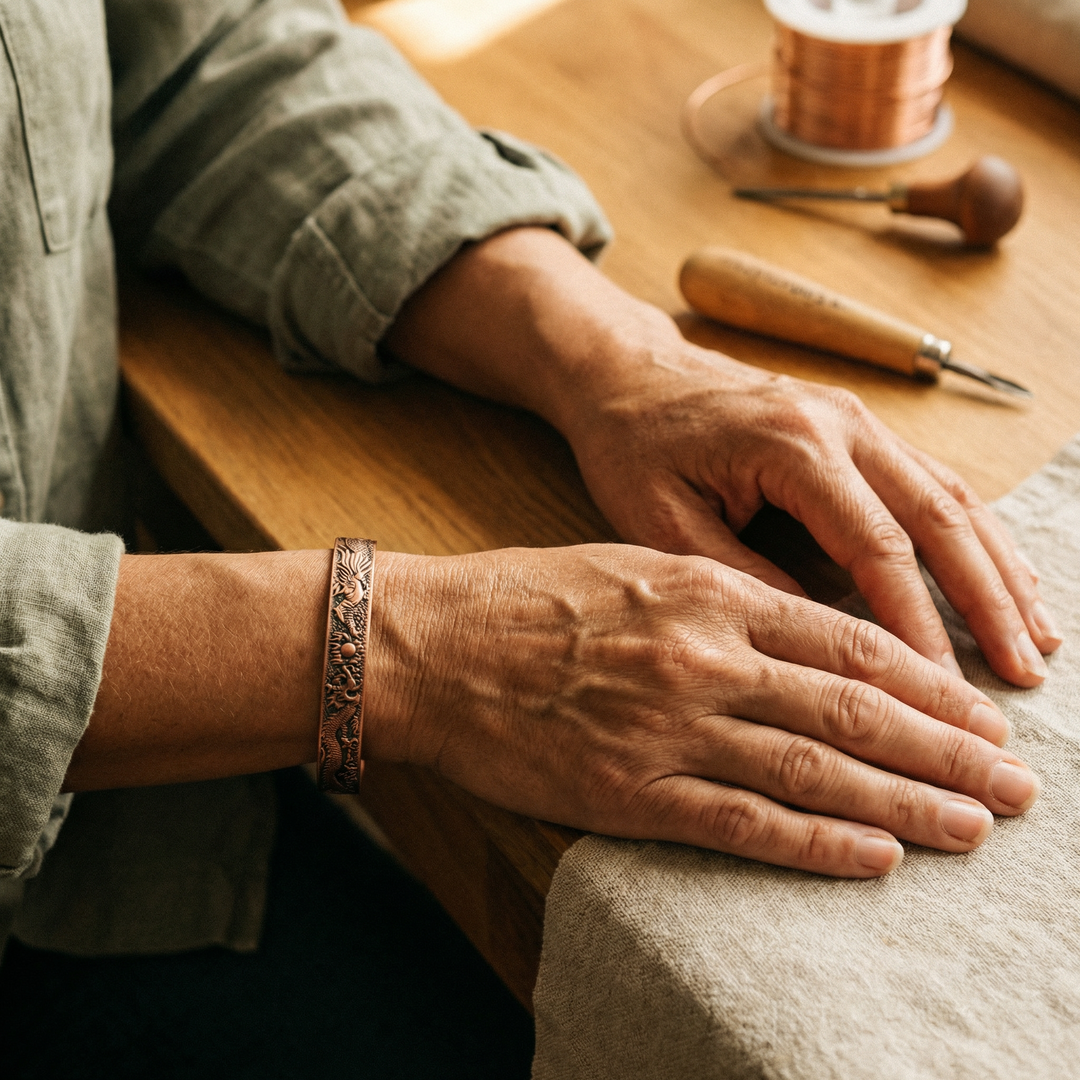 Elsa – Handpräglat koppararmband med magneter
