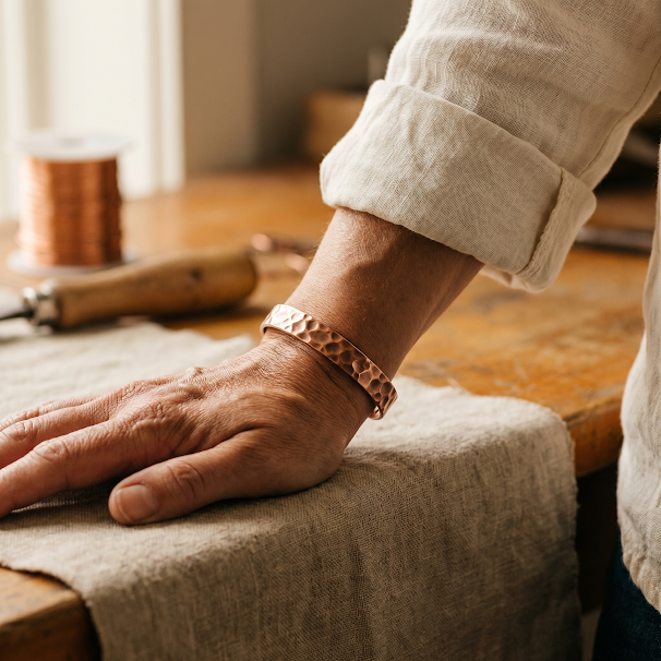 Ragnhild – Hantverkat koppararmband med hamrad yta