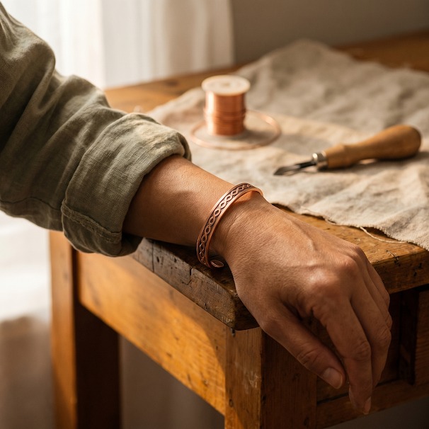 Elisabet – Koppararmband med flätmönster och magneter