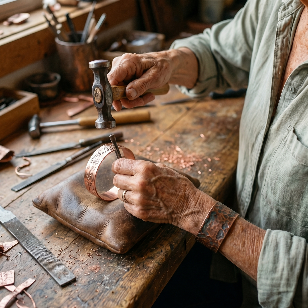 Siv – Handgraverat koppararmband med blommönster