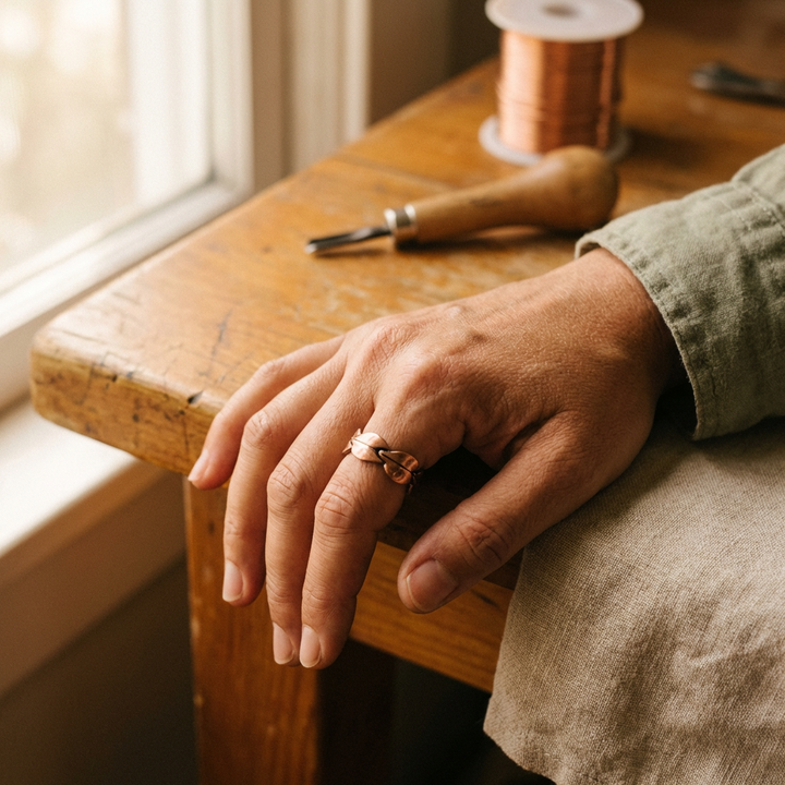 Marit – Kopparring med lövmönster
