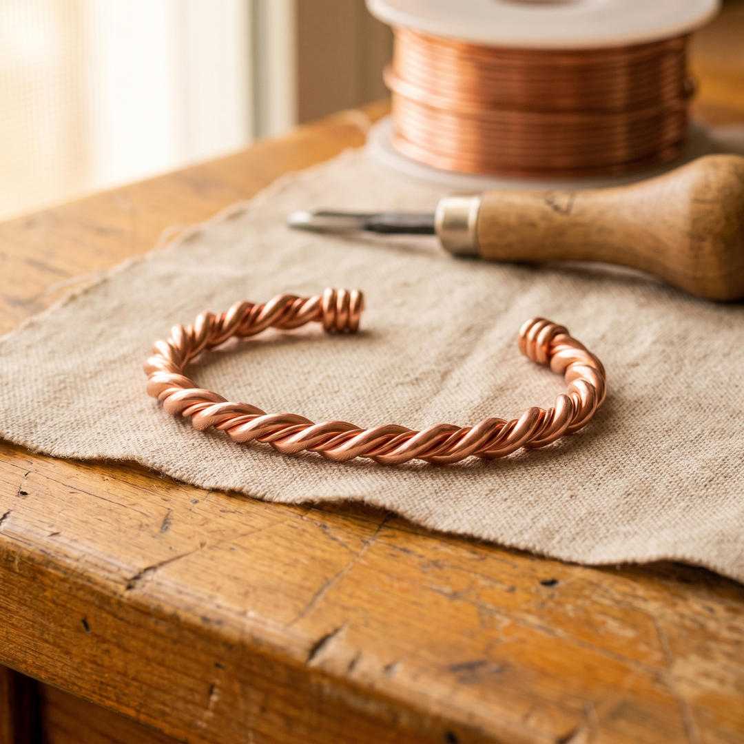 Linnea – Handtvinnat armband i koppar