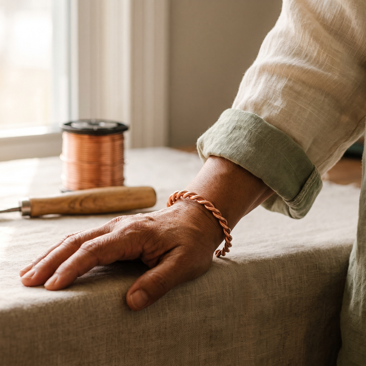 Linnea – Handtvinnat armband i koppar