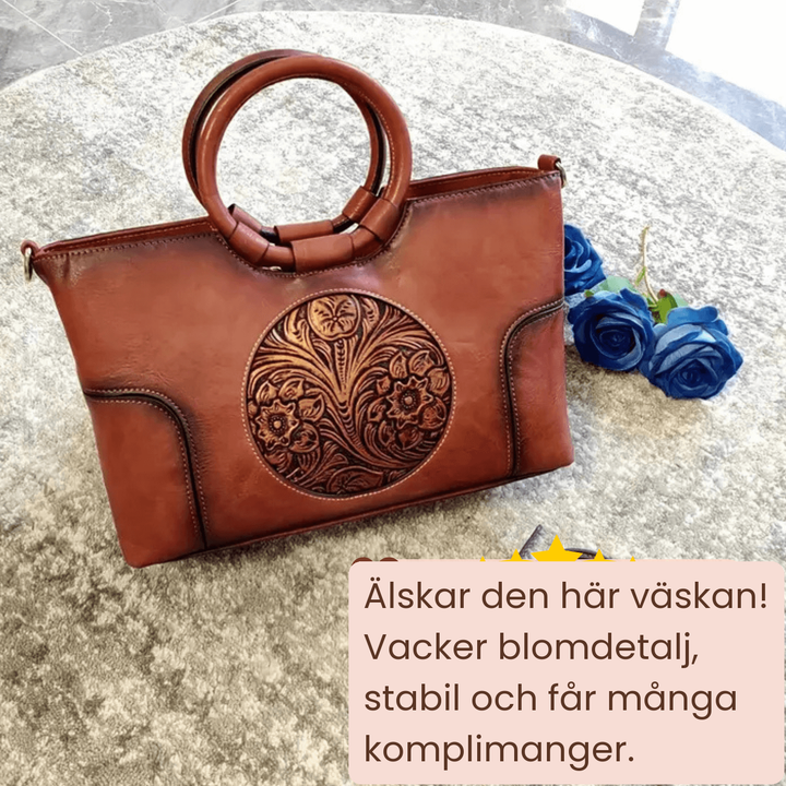 Hillevi – Handväska med handgjord blomgravyr