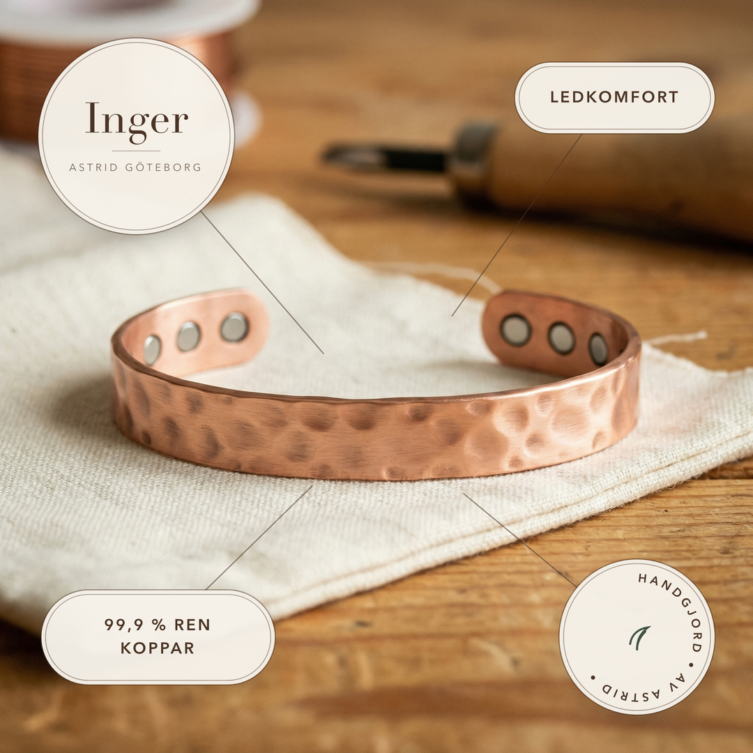 Inger – Handhamrat koppararmband med magneter