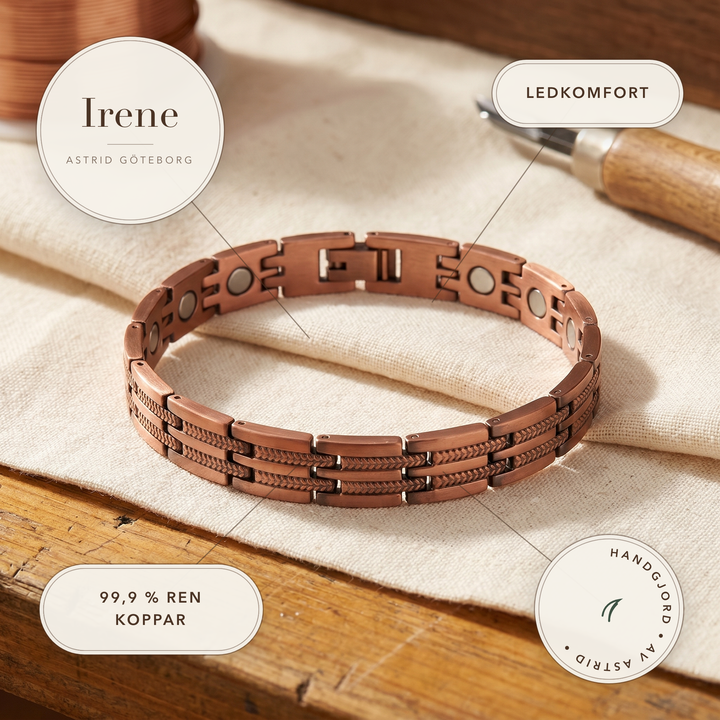 Irene – Magnetarmband i koppar med flätad kant