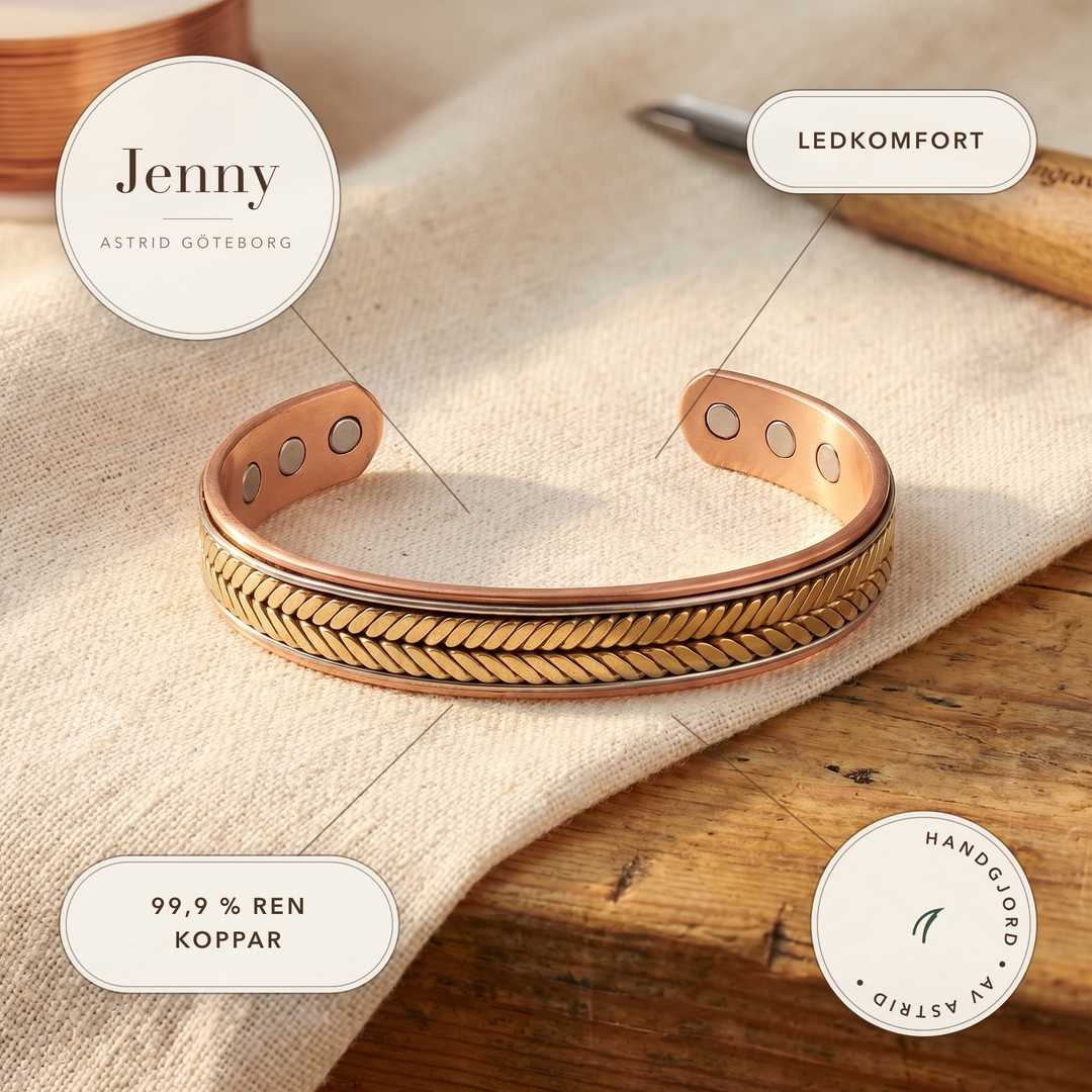 Jenny – Magnetarmband i koppar med flätad dekor