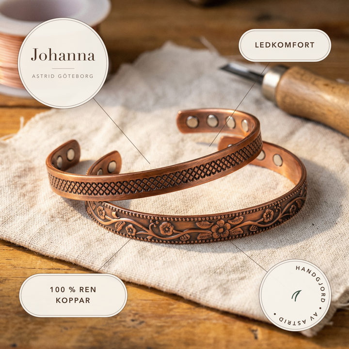 Johanna – Handgraverade koppararmband med magneter