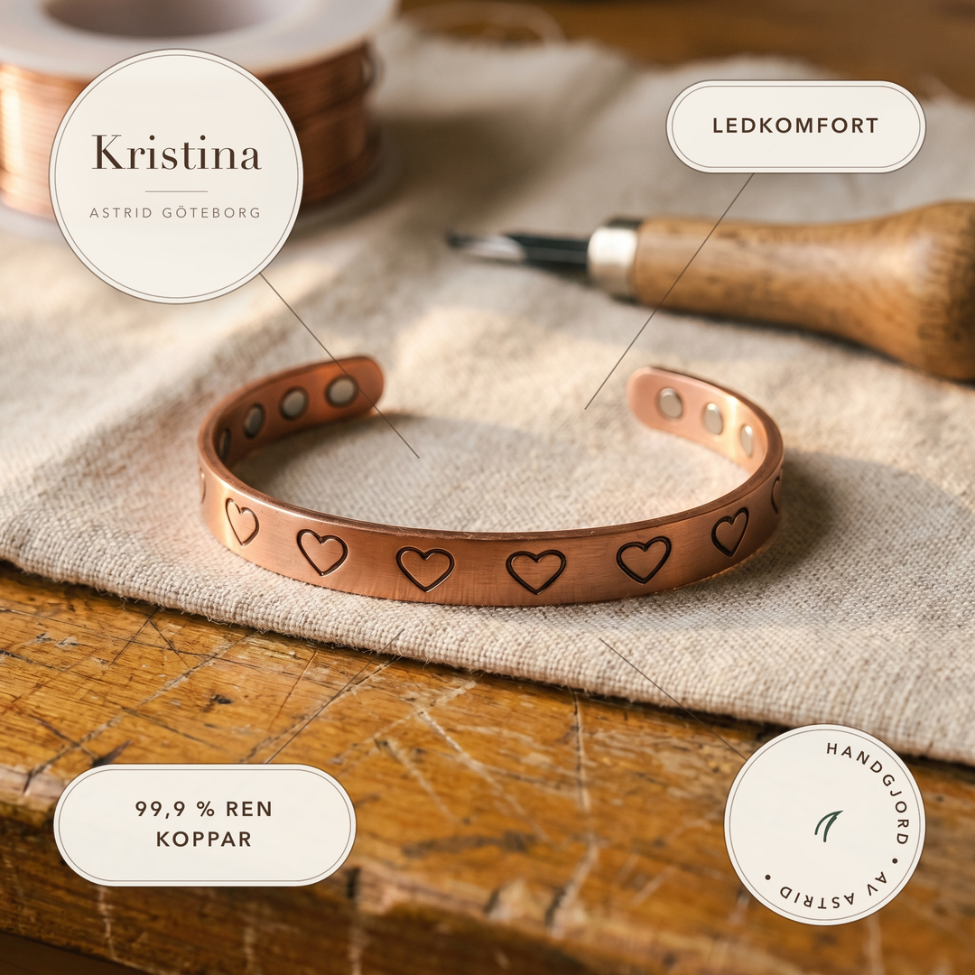 Kristina – Handstämplat armband med hjärtmönster