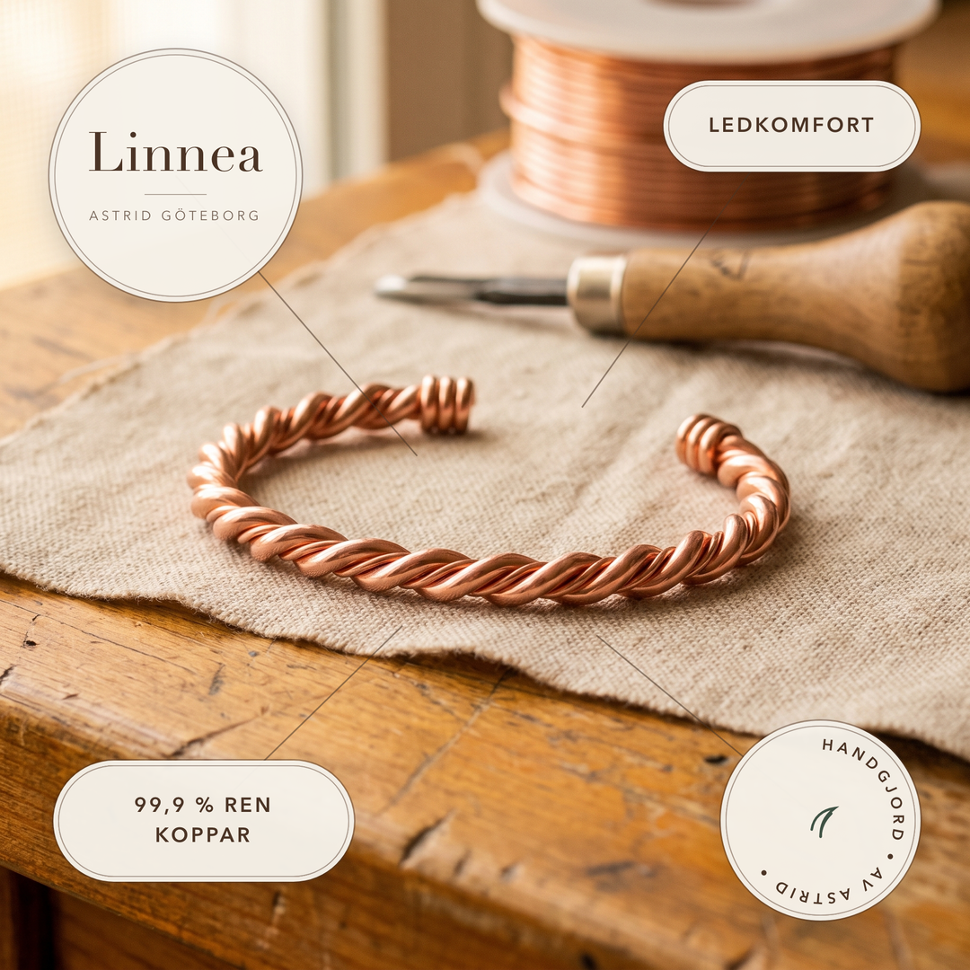 Linnea – Handtvinnat armband i koppar