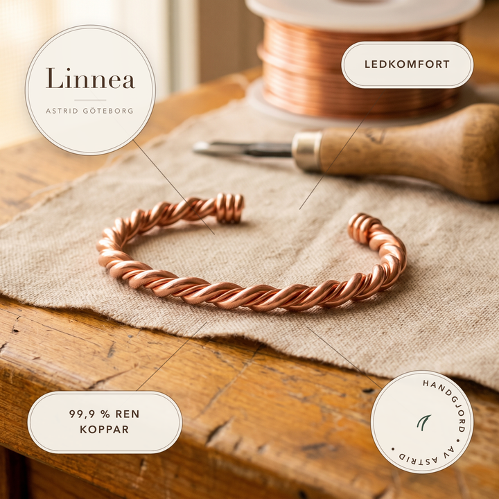 Linnea – Handtvinnat armband i koppar