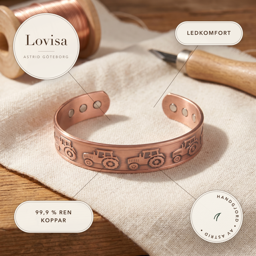 Lovisa – Koppararmband med präglat traktormotiv