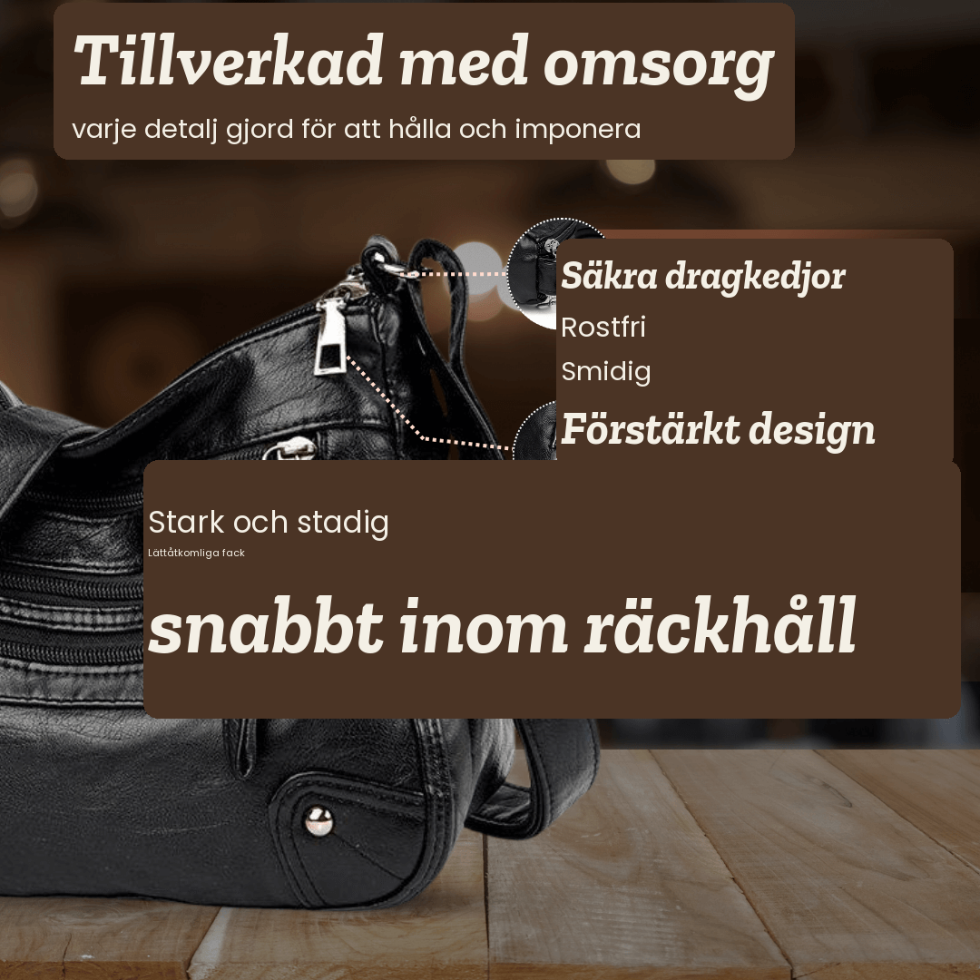 Maj – Axelväska med flera dragkedjefickor