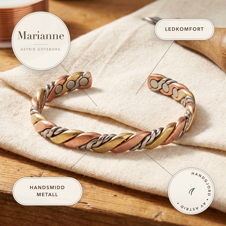 Marianne – Handtvinnat magnetarmband i metall