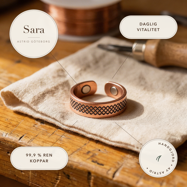 Sara – Handgraverad ring i koppar med magneter