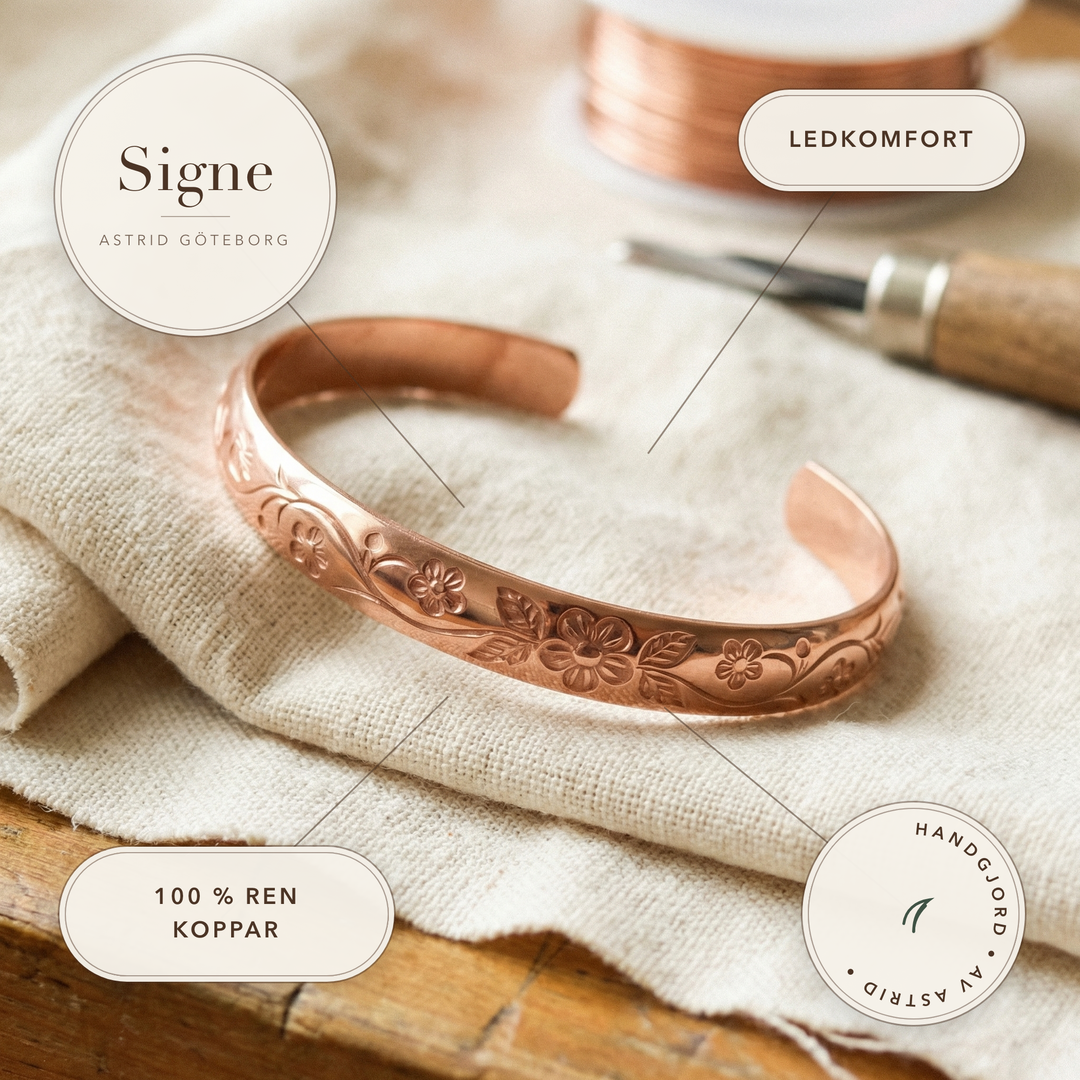 Signe – Handgraverat armband med blommönster