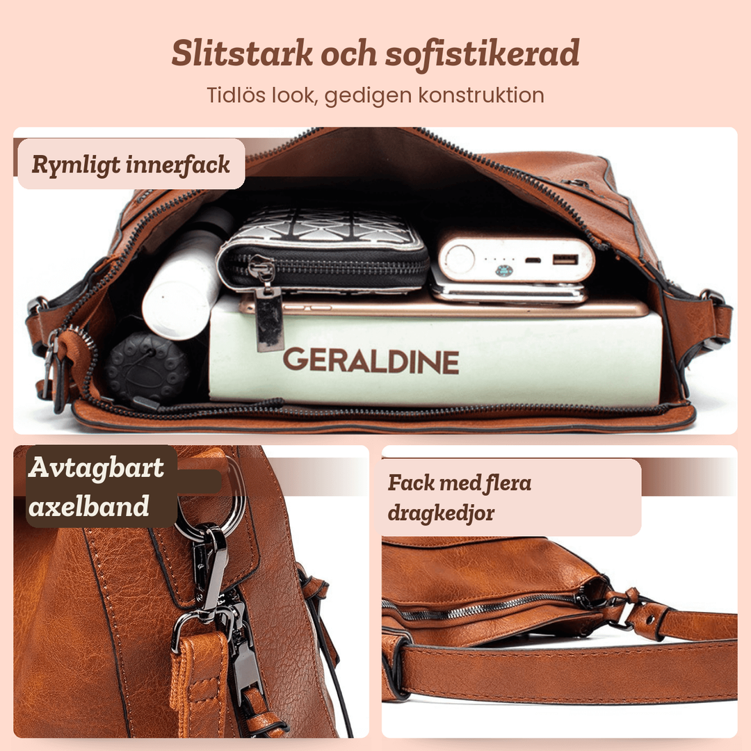 Sonja – Rymlig axelväska med dragkedjor